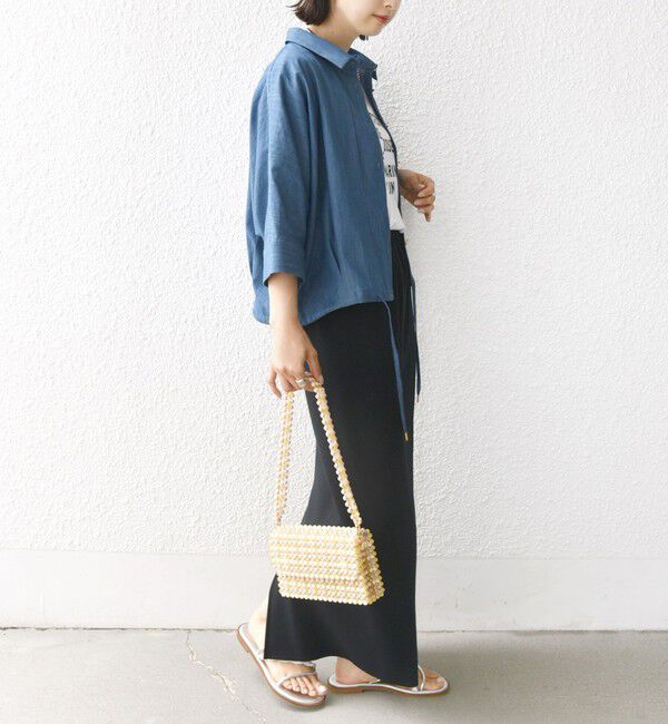 SHIPS for women「《一部追加予約》【WEB限定】〈手洗い可能〉デニム ライク タック 裾 ドロスト 羽織 シャツ」|シャツ・ブラウス|
