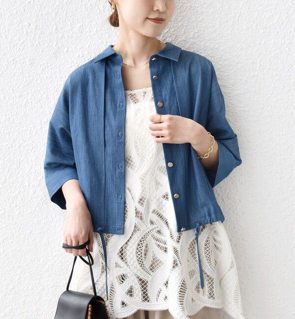 SHIPS for women「《一部追加予約》【WEB限定】〈手洗い可能〉デニム ライク タック 裾 ドロスト 羽織 シャツ」|シャツ・ブラウス|