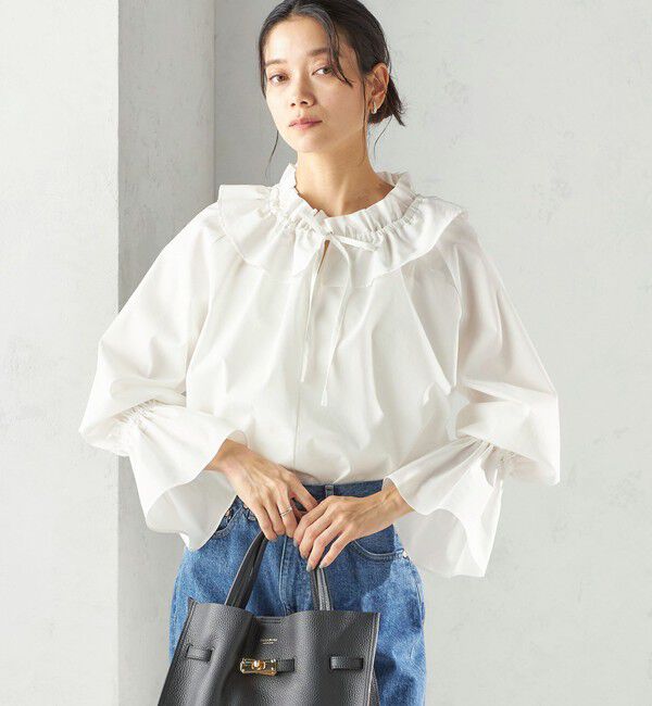 SHIPS for women「〈撥水加工 / UVカット〉タフタ フリルカラー キャンディースリーブ ブラウス（セレモニー対応可）」|シャツ・ブラウス|