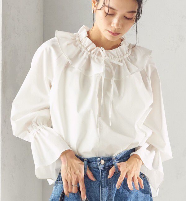 SHIPS for women「〈撥水加工 / UVカット〉タフタ フリルカラー キャンディースリーブ ブラウス（セレモニー対応可）」|シャツ・ブラウス|