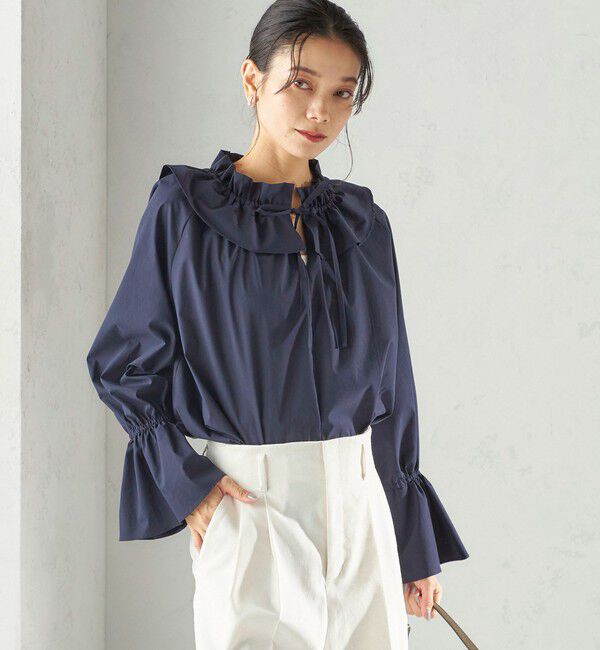 SHIPS for women「〈撥水加工 / UVカット〉タフタ フリルカラー キャンディースリーブ ブラウス（セレモニー対応可）」|シャツ・ブラウス|