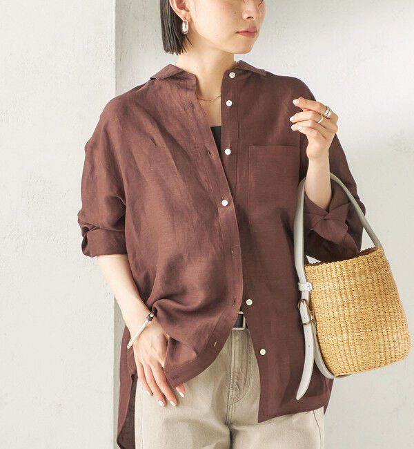 SHIPS for women「《一部追加予約》〈手洗い可能〉IMPERIAL LINEN 混 オーバー サイズ シャツ」|シャツ・ブラウス|ブラウン