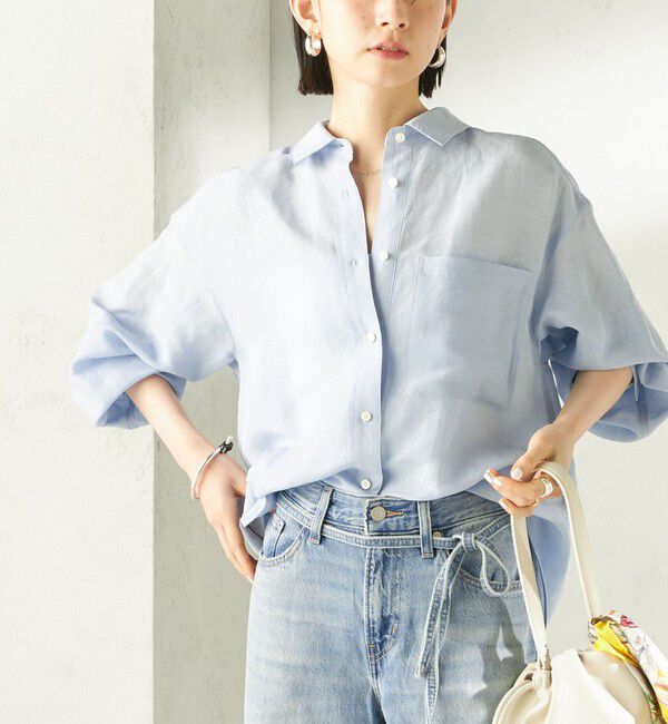 SHIPS for women「《一部追加予約》〈手洗い可能〉IMPERIAL LINEN 混 オーバー サイズ シャツ」|シャツ・ブラウス|サックスブルー