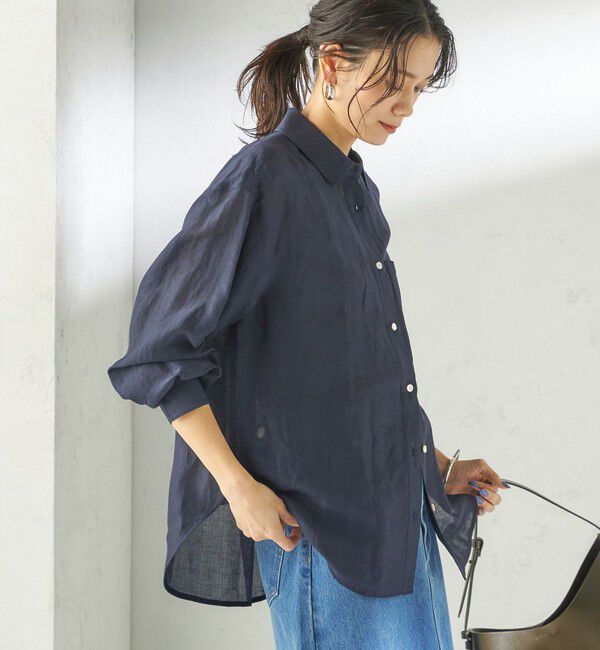 SHIPS for women「《一部追加予約》〈手洗い可能〉IMPERIAL LINEN 混 オーバー サイズ シャツ」|シャツ・ブラウス|ネイビー