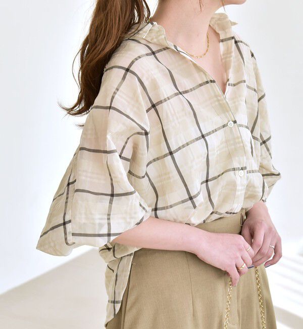 quaranciel「quaranciel:〈手洗い可能〉シアー チェック ドルマン ビッグ レギュラー シャツ」|シャツ・ブラウス|