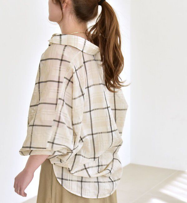 quaranciel「quaranciel:〈手洗い可能〉シアー チェック ドルマン ビッグ レギュラー シャツ」|シャツ・ブラウス|
