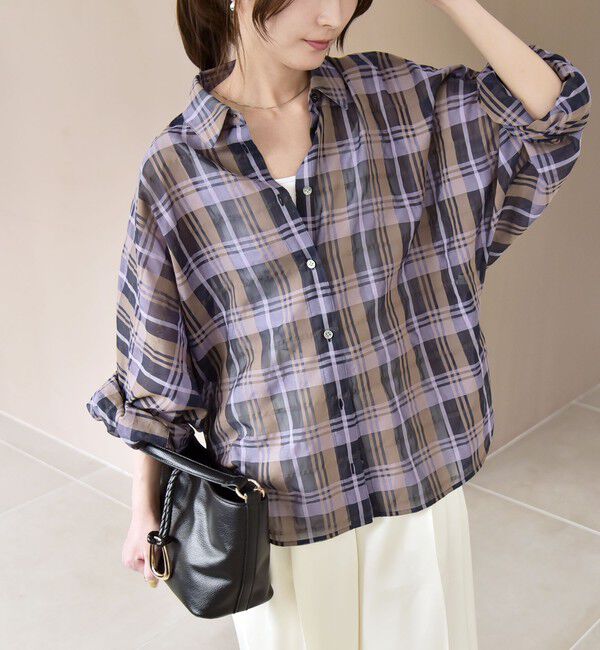 quaranciel「quaranciel:〈手洗い可能〉シアー チェック ドルマン ビッグ レギュラー シャツ」|シャツ・ブラウス|