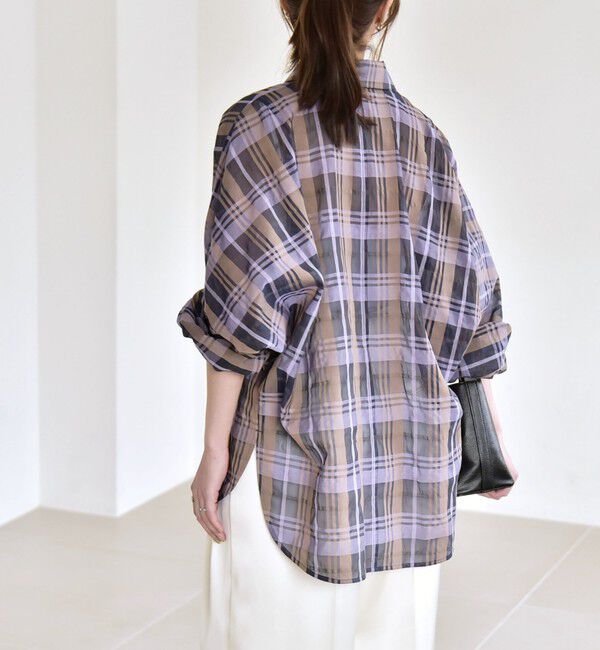 quaranciel「quaranciel:〈手洗い可能〉シアー チェック ドルマン ビッグ レギュラー シャツ」|シャツ・ブラウス|