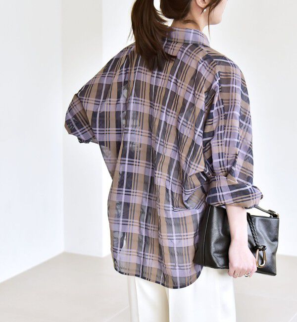 quaranciel「quaranciel:〈手洗い可能〉シアー チェック ドルマン ビッグ レギュラー シャツ」|シャツ・ブラウス|