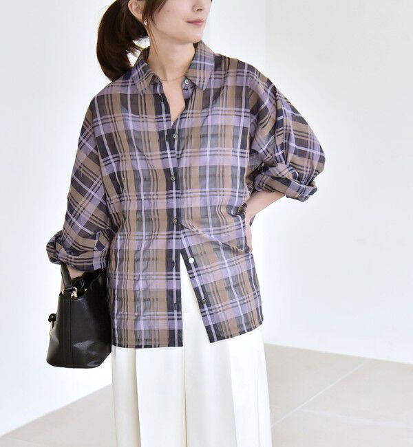 quaranciel「quaranciel:〈手洗い可能〉シアー チェック ドルマン ビッグ レギュラー シャツ」|シャツ・ブラウス|