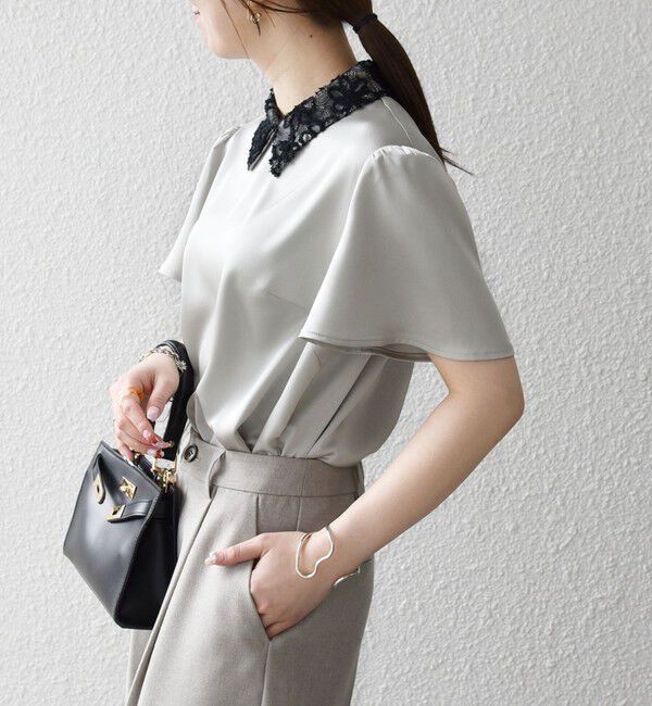 SHIPS any「《予約》SHIPS any:〈洗濯機可能〉サテン レースカラー ショートスリーブ ブラウス」|シャツ・ブラウス|