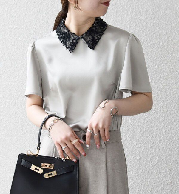 SHIPS any「《予約》SHIPS any:〈洗濯機可能〉サテン レースカラー ショートスリーブ ブラウス」|シャツ・ブラウス|