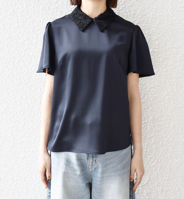 SHIPS any「《予約》SHIPS any:〈洗濯機可能〉サテン レースカラー ショートスリーブ ブラウス」|シャツ・ブラウス|