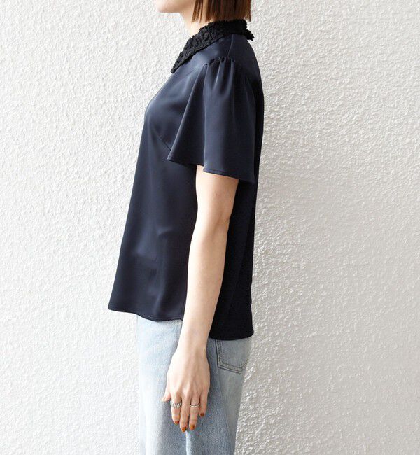 SHIPS any「《予約》SHIPS any:〈洗濯機可能〉サテン レースカラー ショートスリーブ ブラウス」|シャツ・ブラウス|