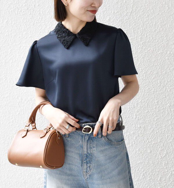 SHIPS any「《予約》SHIPS any:〈洗濯機可能〉サテン レースカラー ショートスリーブ ブラウス」|シャツ・ブラウス|