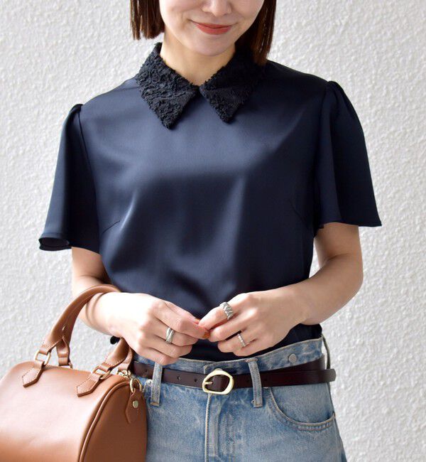 SHIPS any「《予約》SHIPS any:〈洗濯機可能〉サテン レースカラー ショートスリーブ ブラウス」|シャツ・ブラウス|