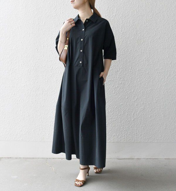 SHIPS any「《予約》SHIPS any:〈洗濯機可能〉タイプライター ボリューム シャツ ワンピース 2」|ワンピース|ブラック