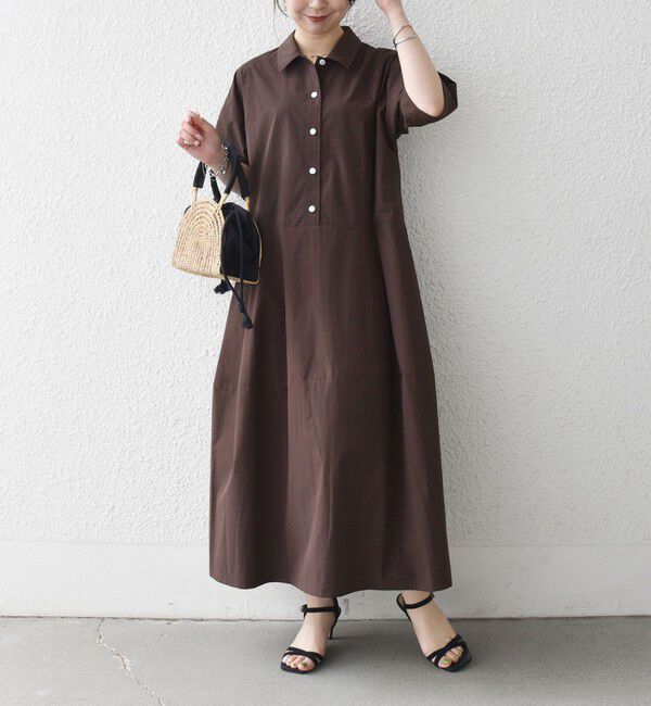 SHIPS any「《予約》SHIPS any:〈洗濯機可能〉タイプライター ボリューム シャツ ワンピース 2」|ワンピース|ブラウン系