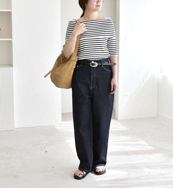 quaranciel「《予約》quaranciel:〈洗濯機可能〉オフショルダー ハーフスリーブ リブ ニット」|ニット・セーター|