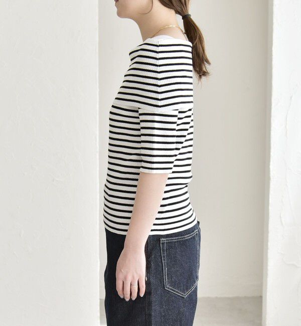 quaranciel「《予約》quaranciel:〈洗濯機可能〉オフショルダー ハーフスリーブ リブ ニット」|ニット・セーター|