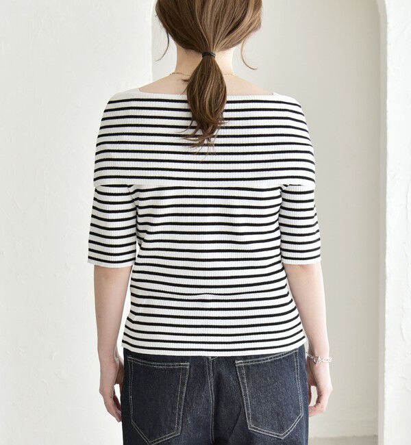 quaranciel「《予約》quaranciel:〈洗濯機可能〉オフショルダー ハーフスリーブ リブ ニット」|ニット・セーター|