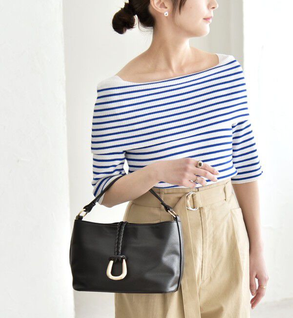 quaranciel「《予約》quaranciel:〈洗濯機可能〉オフショルダー ハーフスリーブ リブ ニット」|ニット・セーター|