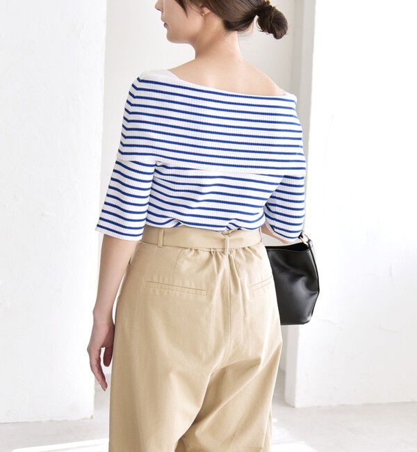 quaranciel「《予約》quaranciel:〈洗濯機可能〉オフショルダー ハーフスリーブ リブ ニット」|ニット・セーター|