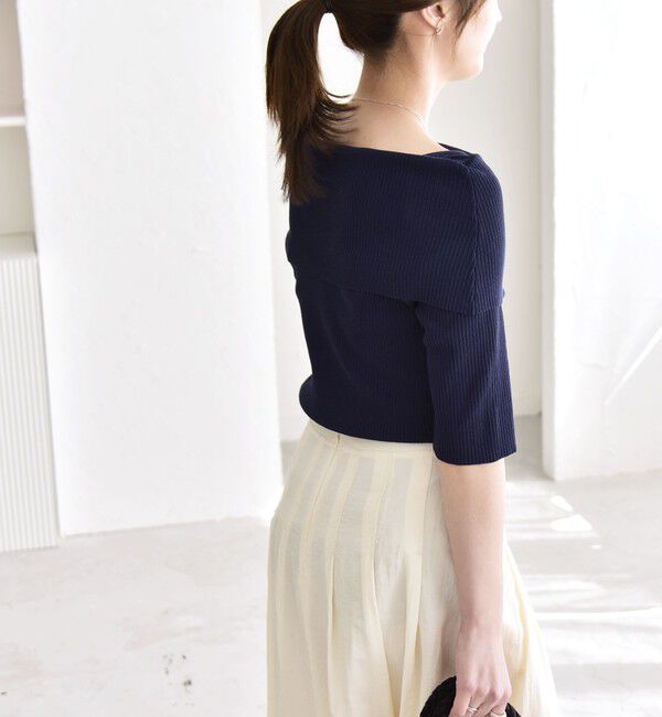 quaranciel「《予約》quaranciel:〈洗濯機可能〉オフショルダー ハーフスリーブ リブ ニット」|ニット・セーター|