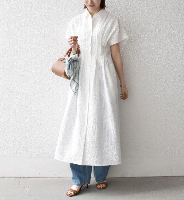 SHIPS any「《予約》SHIPS any:〈手洗い可能〉サッカー ウエストシェイプ シャツ ワンピース」|ワンピース|