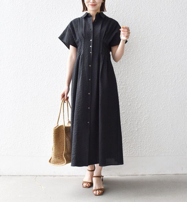 SHIPS any「《予約》SHIPS any:〈手洗い可能〉サッカー ウエストシェイプ シャツ ワンピース」|ワンピース|