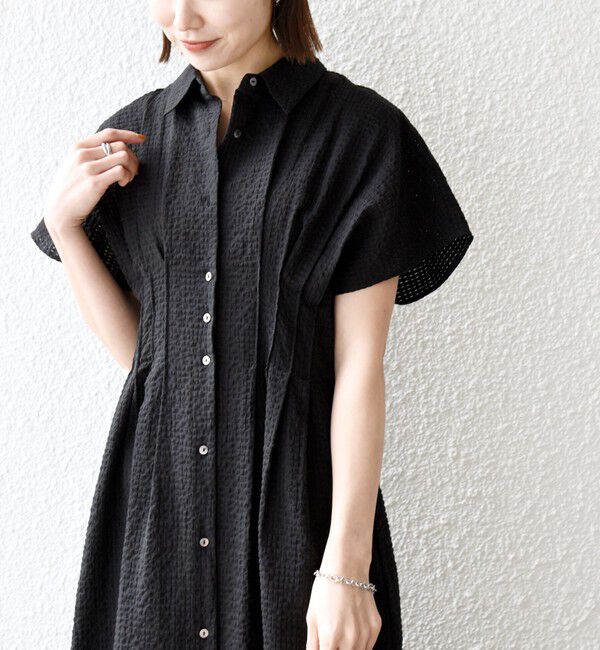 SHIPS any「《予約》SHIPS any:〈手洗い可能〉サッカー ウエストシェイプ シャツ ワンピース」|ワンピース|