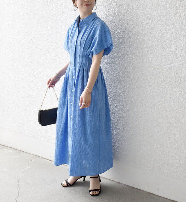 SHIPS any「《予約》SHIPS any:〈手洗い可能〉サッカー ウエストシェイプ シャツ ワンピース」|ワンピース|