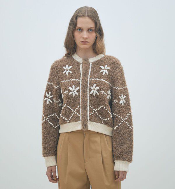 MACPHEE「ムートンエンブロイダリー クルーネックカーディガン」|カーディガン|