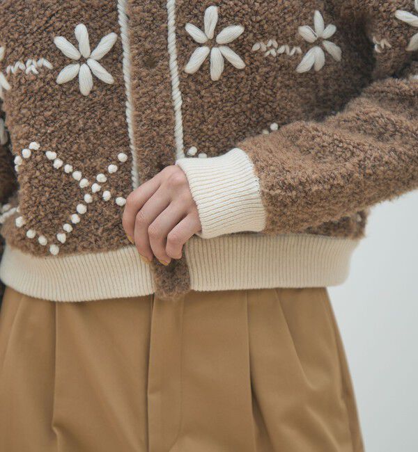 MACPHEE「ムートンエンブロイダリー クルーネックカーディガン」|カーディガン|