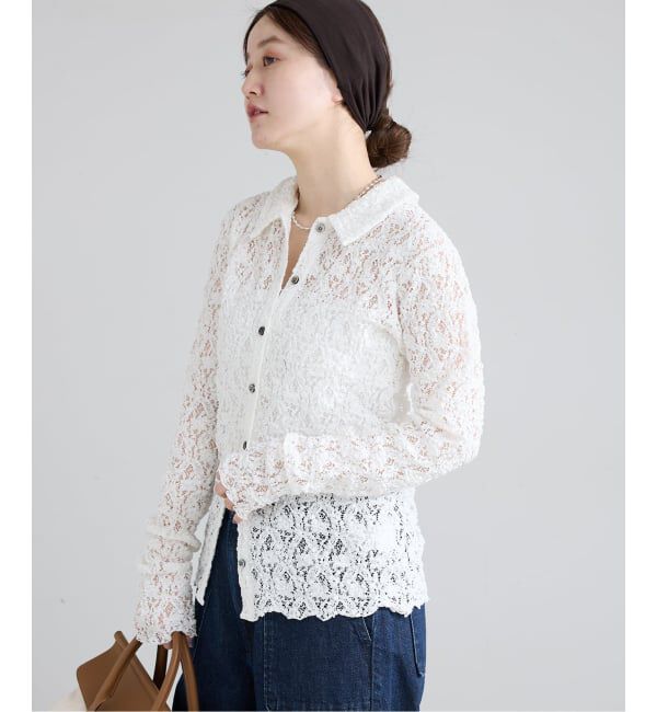 IENA「《追加》Flowerストレッチレース ポロシャツ」|Tシャツ・カットソー|