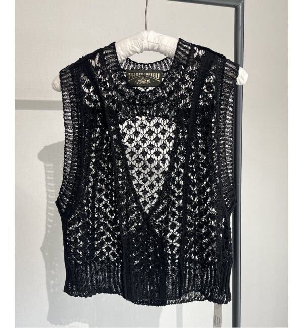 IENA LA BOUCLE「PHOTOCOPIEU フォトコピュー CROCHET ニットベスト CHANTAL / 261CTL」|ベスト・ジレ|ブラック