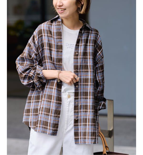 FRAMeWORK「≪一部カラーWEB限定 / 追加予約≫ライトフレンチリネンストライプ&チェックシャツ 2」|シャツ・ブラウス|