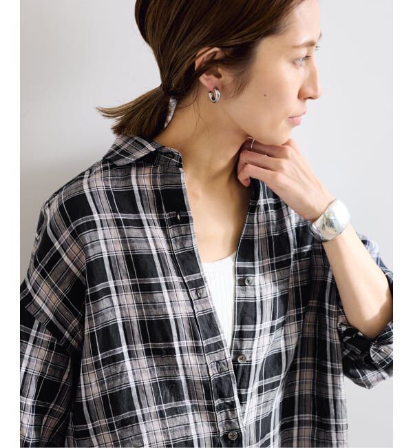 FRAMeWORK「≪一部カラーWEB限定 / 追加予約≫ライトフレンチリネンストライプ&チェックシャツ 2」|シャツ・ブラウス|