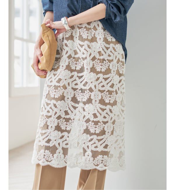 Spick and Span「《新色有り / 追加予約》コードエンブロイダリーチュールレイヤースカート」|スカート|