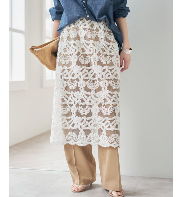 Spick and Span「《新色有り / 追加予約》コードエンブロイダリーチュールレイヤースカート」|スカート|