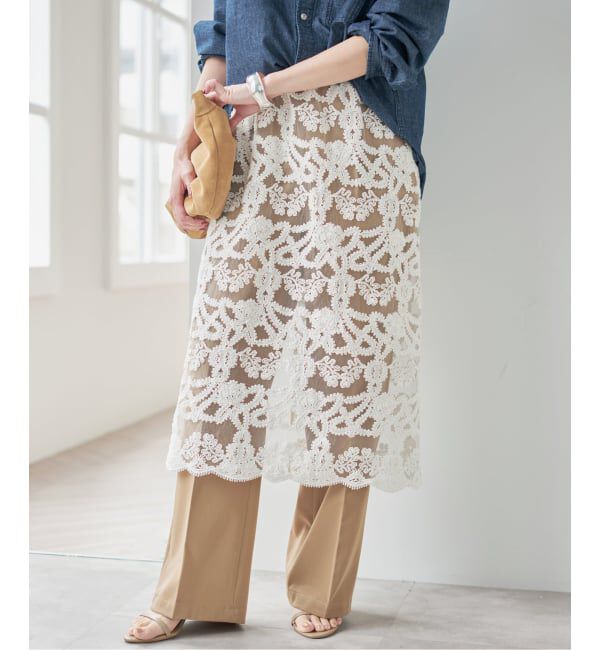 Spick and Span「《新色有り / 追加予約》コードエンブロイダリーチュールレイヤースカート」|スカート|