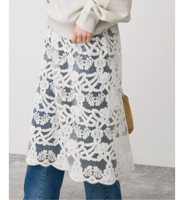 Spick and Span「《新色有り / 追加予約》コードエンブロイダリーチュールレイヤースカート」|スカート|