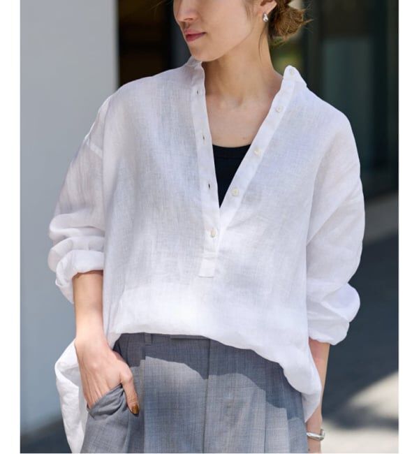 FRAMeWORK「≪追加予約≫フレンチリネンバンドカラーシャツ 2」|シャツ・ブラウス|