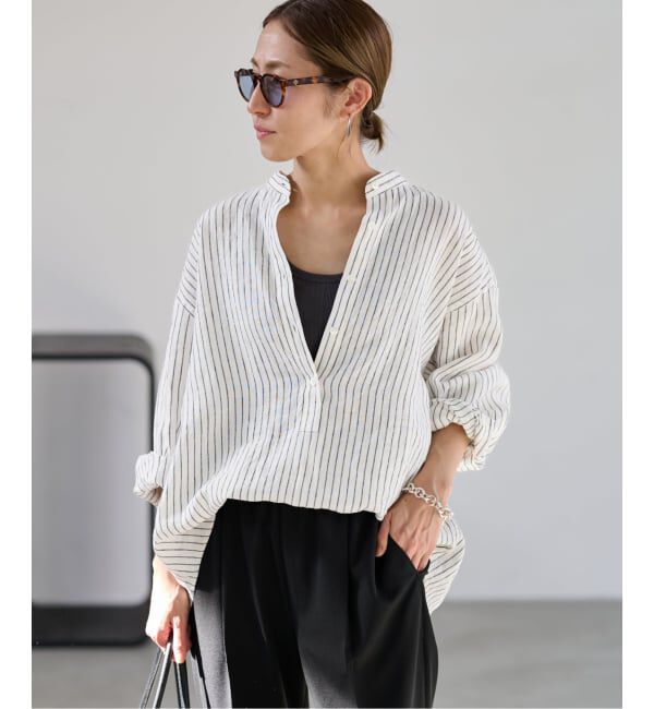 FRAMeWORK「≪追加予約≫フレンチリネンバンドカラーシャツ 2」|シャツ・ブラウス|