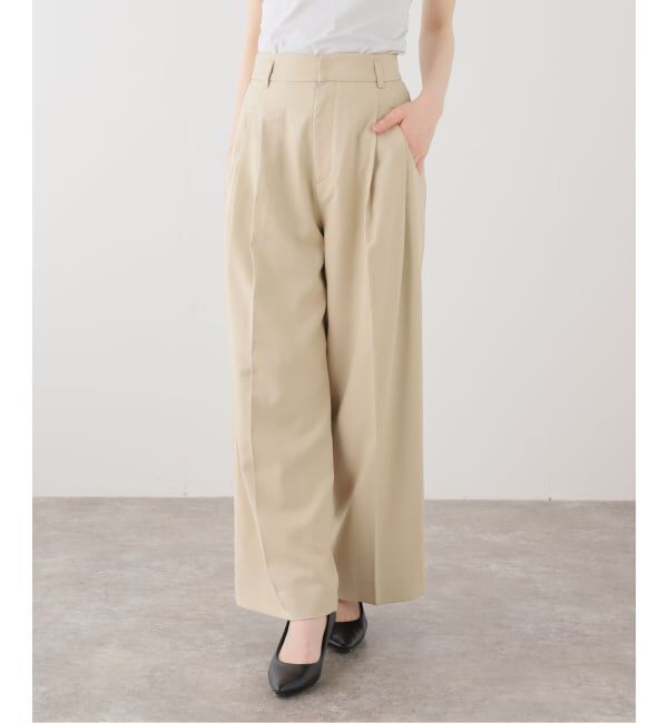  「【洗える】タックポケットワイドパンツ」|スラックス|ベージュ