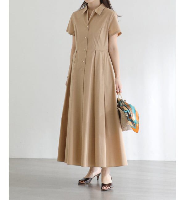  「《予約》【洗える】タックシャツワンピース」|ワンピース|キャメル