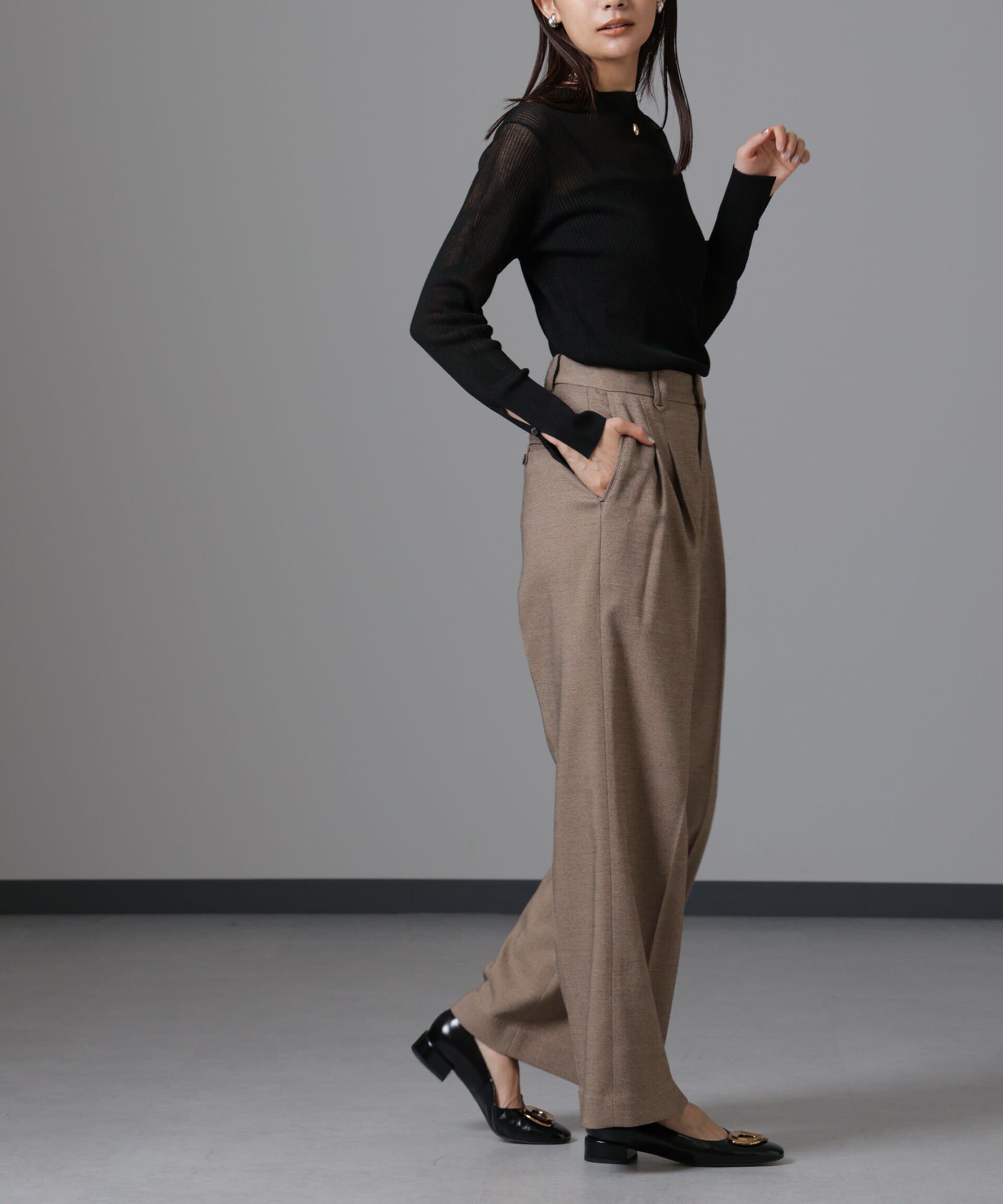 nano･universe「ツイードセミワイドタックパンツ(セットアップ可)」|チノ|