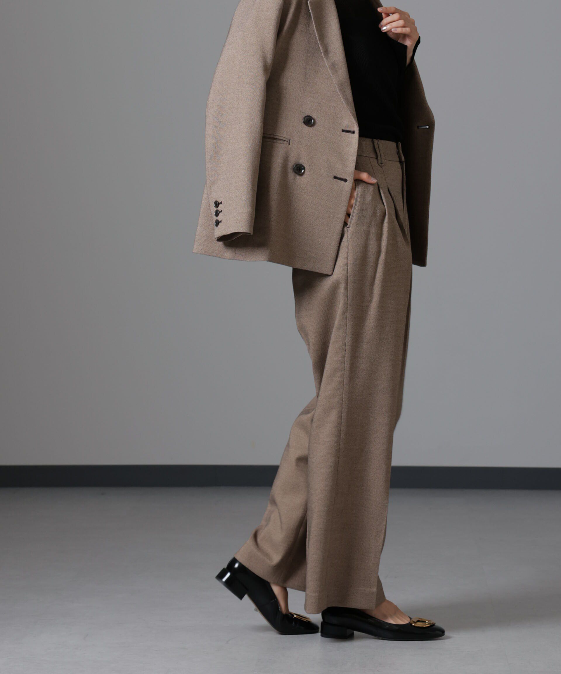 nano･universe「ツイードセミワイドタックパンツ(セットアップ可)」|チノ|