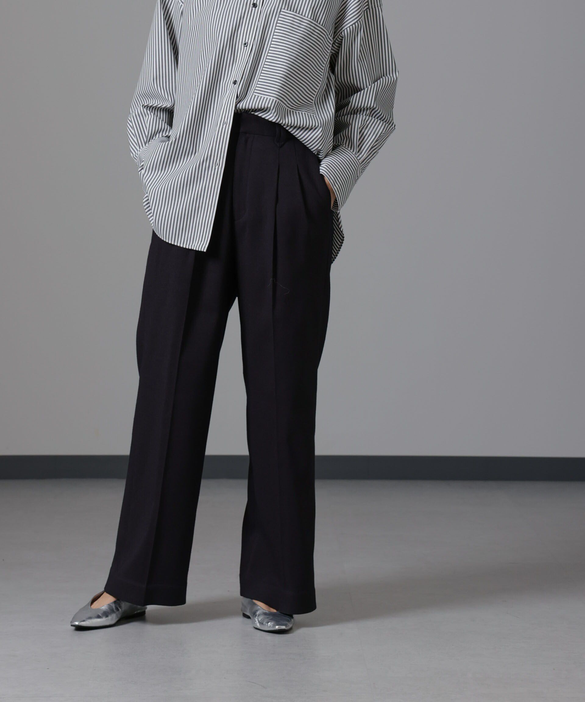 nano･universe「ツイードセミワイドタックパンツ(セットアップ可)」|チノ|