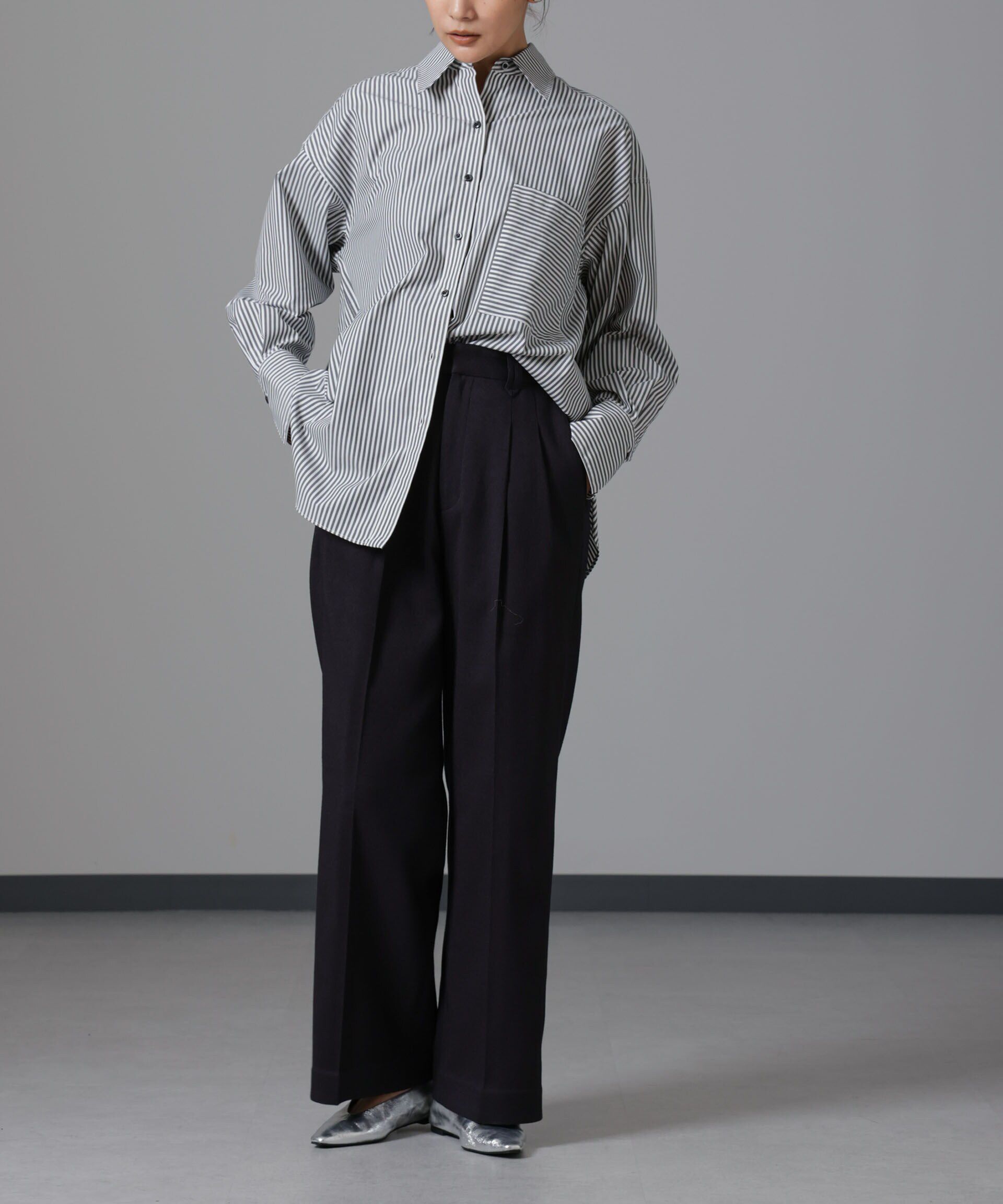 nano･universe「ツイードセミワイドタックパンツ(セットアップ可)」|チノ|